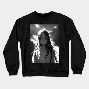 Elegant Monochrome: Captivating Black and White Anime Girl Art Gothic Fashion Goth Dark Crewneck Sweatshirt